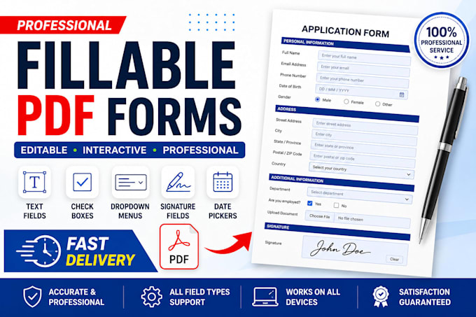 design custom fillable PDF forms with text fields, checkboxes, dropdowns