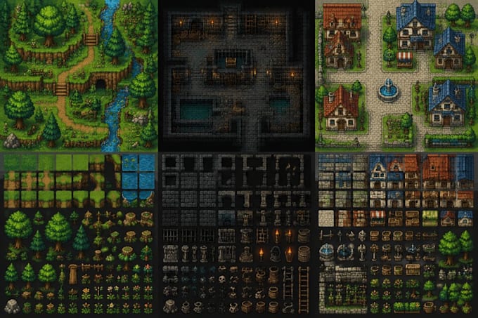 pixel art tileset rpg maker top down tilemap rpg game dungeon pixel map 8bit