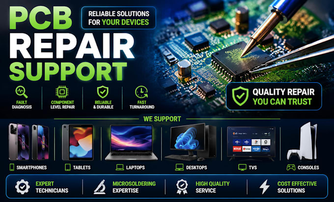 do pcb repair support, smartphones,  tablets, laptops, desktops, tvs, consoles