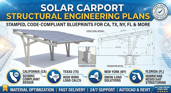 design solar carport structural engineering plans ca tx ny fl ny