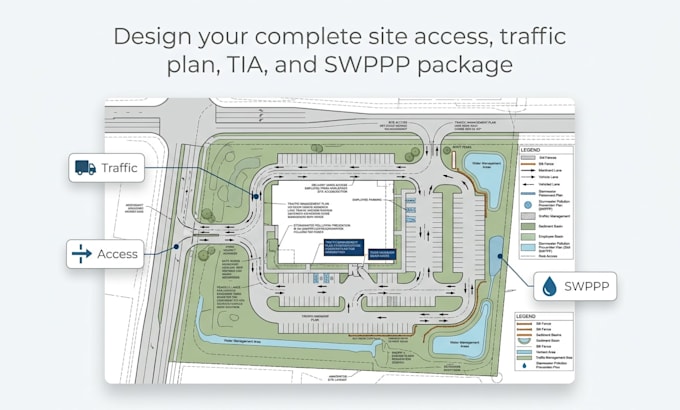 engineer permit ready driveway layouts, tcp, tia, and swppp