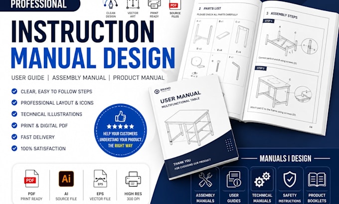 design professional product instruction manual user guide and assembly manual