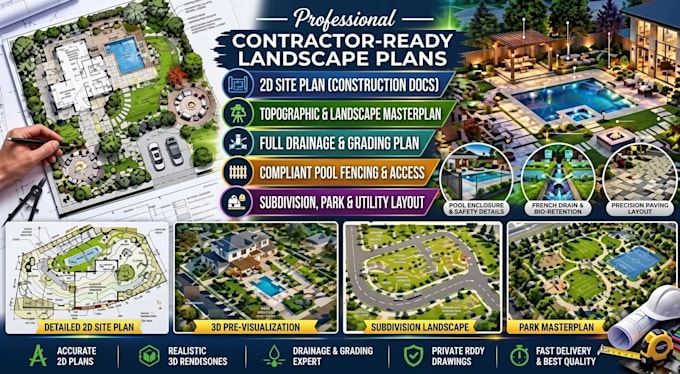 create contractor ready landscape plans, drainage plans and 3d designs
