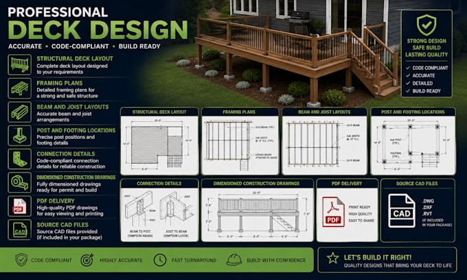 create deck structural permit drawings, construction plans
