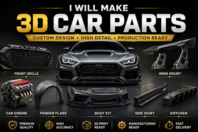 3d car front grille, wing mount, car engine, fender, car wrap body kit fivem