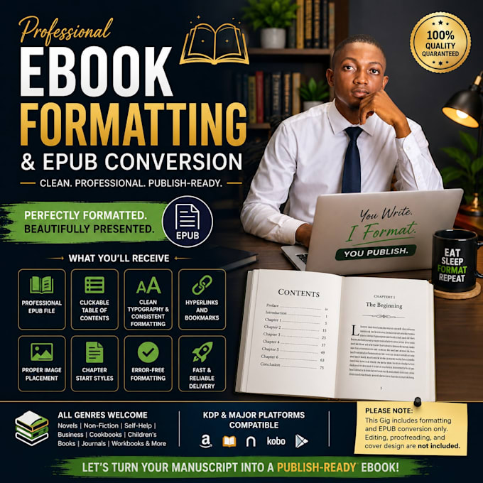 do kindle ebook formatting, epub conversion and amazon KDP formatting