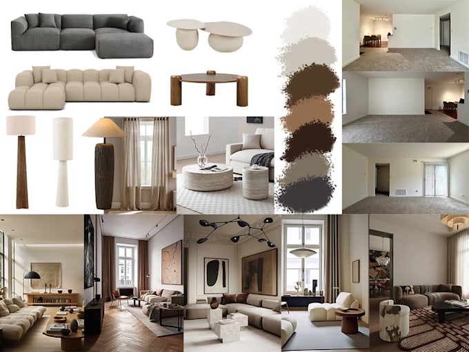 create an interior moodboard with color palette