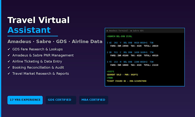 be your travel virtual assistant for amadeus sabre and gds support