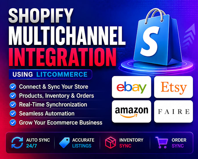 integrate and sync shopify store with ebay etsy amazon faire using litcommerce