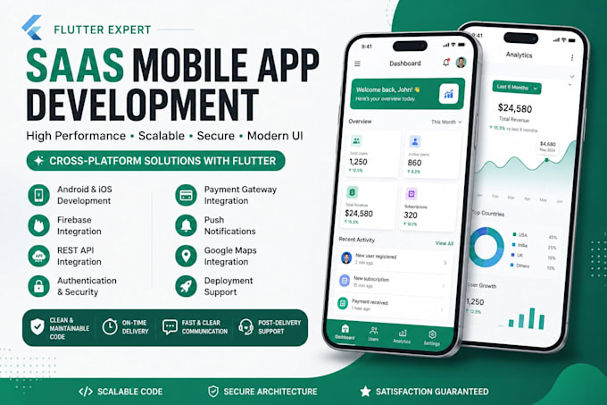develop custom saas mobile app using flutter for android and ios
