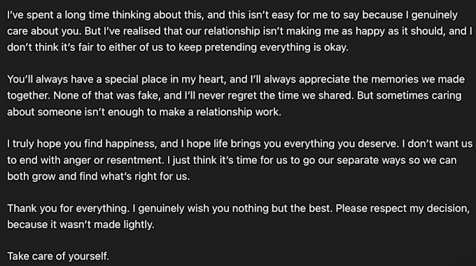 write a break up message for you