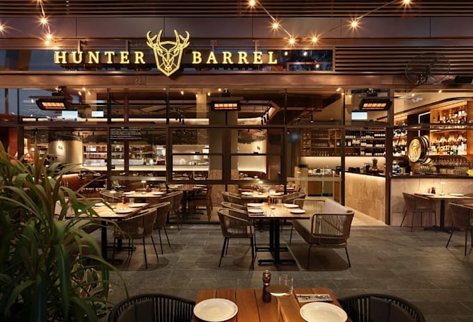 upscale urban restaurant,bar interior,3d layout design,commercial kitchen,cafe