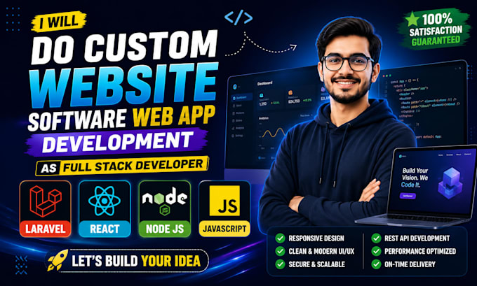 do custom website, software, web app development as full stack developer