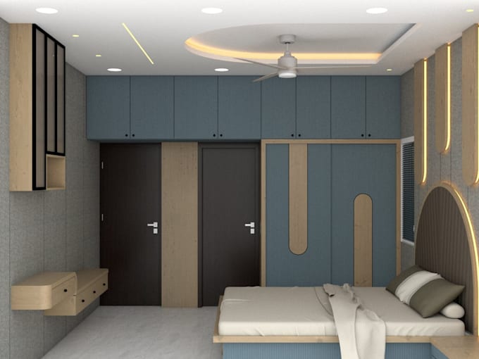 design modern bedroom interior with realistic 3d rendering