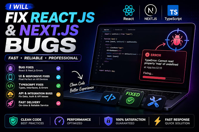 fix react js next js typescript frontend bugs