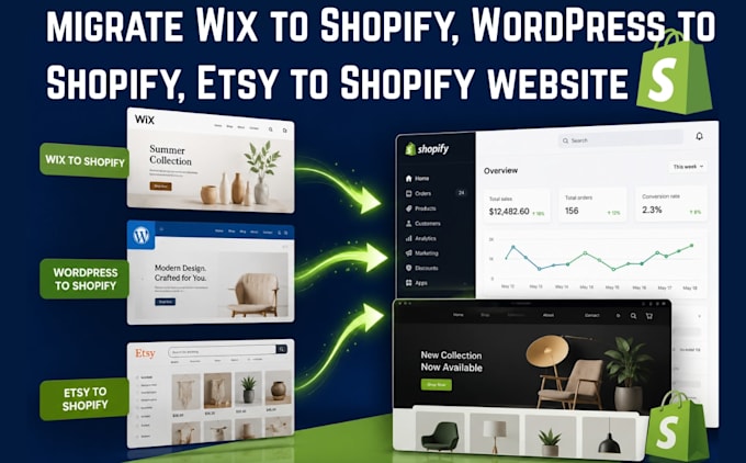 shopify migration wix to shopify website wordpress to shopify, etsy to shopify