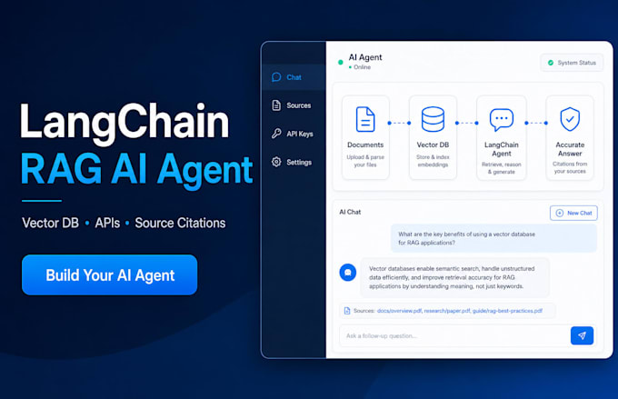 build a langchain rag ai agent with vector database and apis