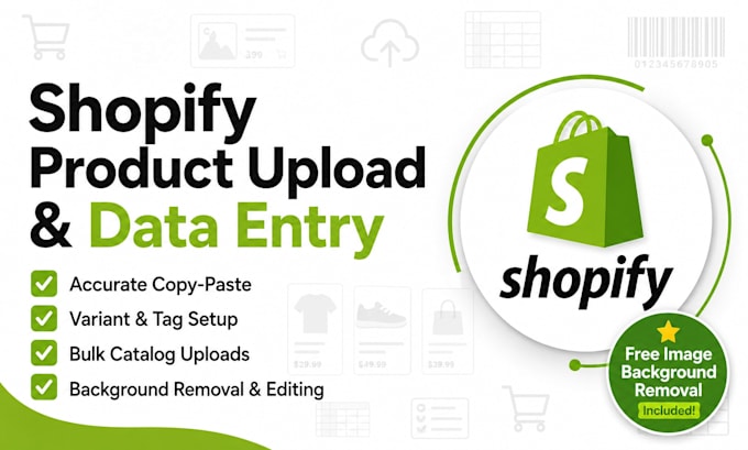 do shopify product data entry and product image background removal
