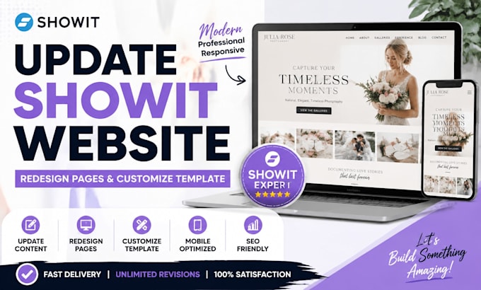 build custom showit website update showit website redesign responsive website