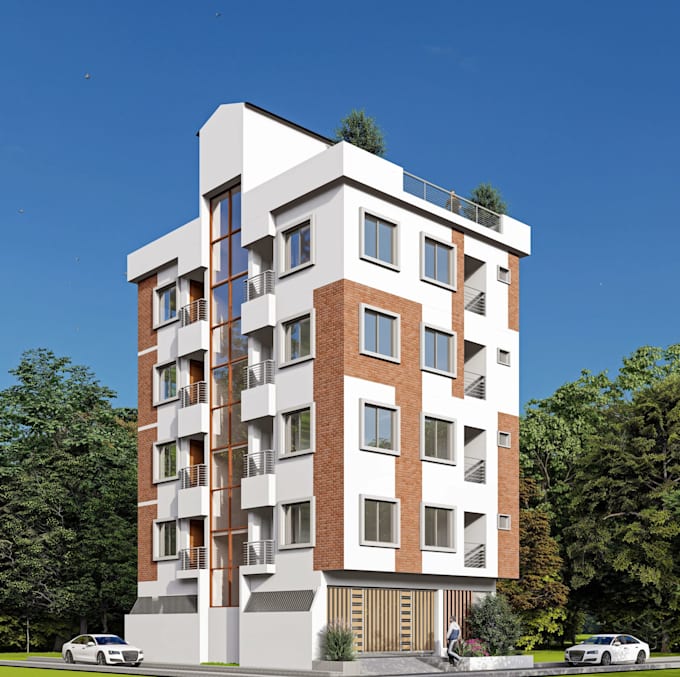 render proposed building elevation plan,multi floor maisonettes model,cgi visual