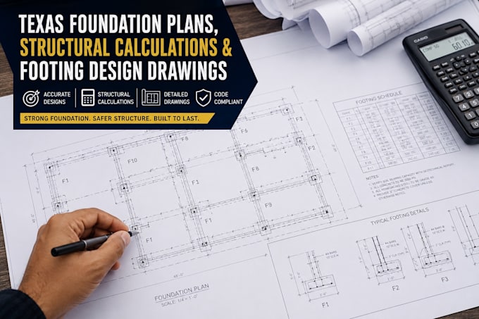 do texas foundation plans, structural calculations and footing design drawing