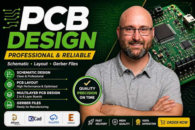 design professional pcb layout, circuit board, schematic, esp32, kicad, gerber