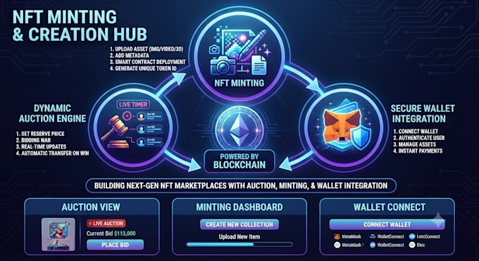 develop nft marketplace with auction minting and wallet integration