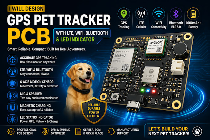 design a gps pet tracker pcb with lte wifi bluetooth led indicator