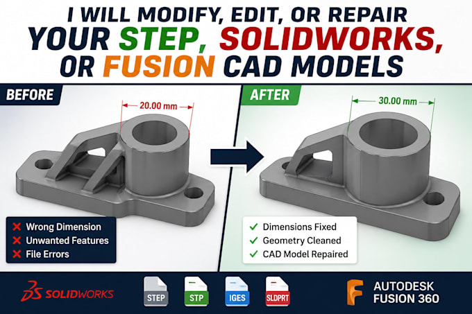 modify, edit, or repair your step file cad model