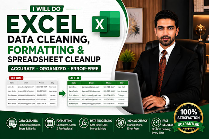 do excel data cleaning, formatting, and spreadsheet cleanup