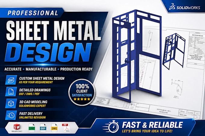 create solidworks sheet metal design, dxf laser cut and fabrication drawings