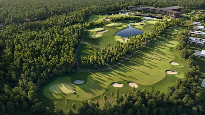 design realistic 3d golf course, golf resort, landscape and masterplan designs