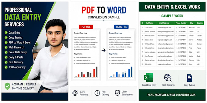 do accurate data entry, copy typing, PDF to word