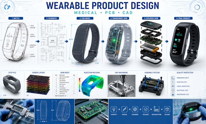design smart wearable device, pcb, cad enclosure and 3d prototype