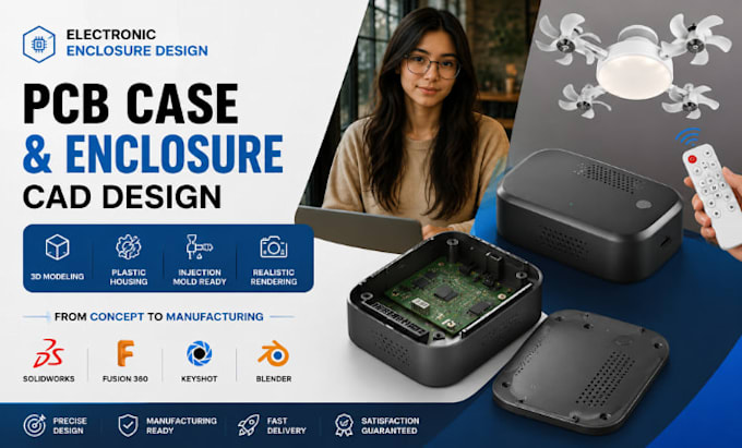 electronic enclosure cad, pcb case 3d model, product rendering