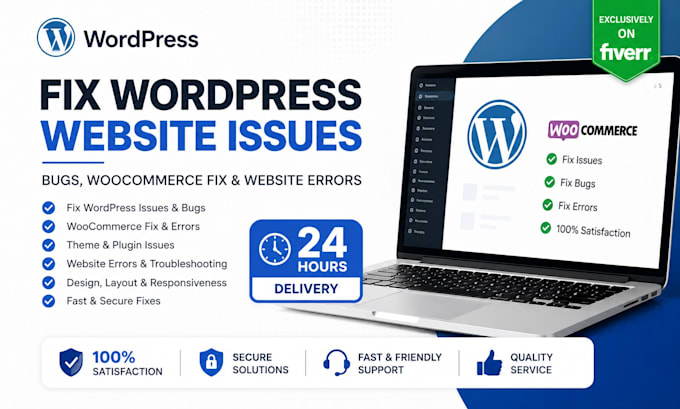 fix wordpress website issues, bugs, woocommerce fix, website errors in 24 hours