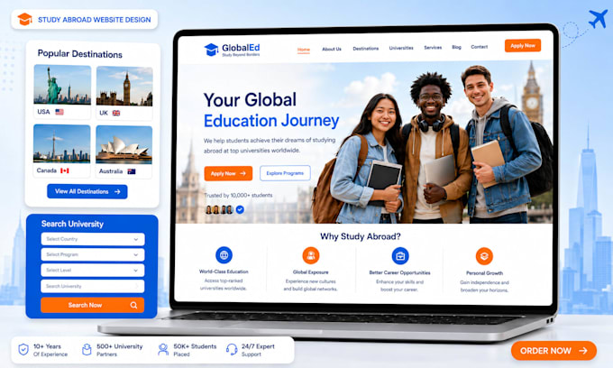 design a study abroad agency, education, and student recruitment website