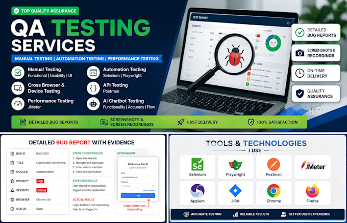 do QA automation testing using selenium playwright jmeter