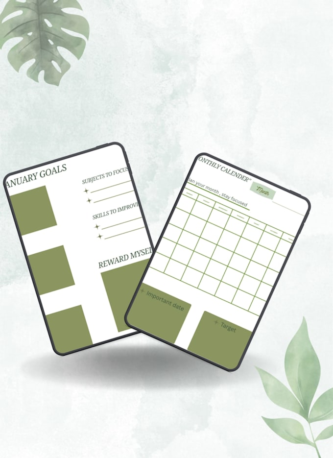 design a hyperlinked digital notebook, journal and planner
