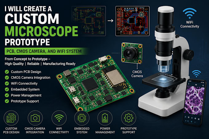 create a custom microscope prototype pcb, cmos camera and wifi system
