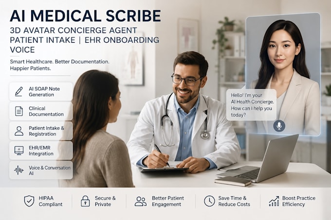 ai medical scribe, 3d avatar concierge agent patient intake ehr onboarding voice