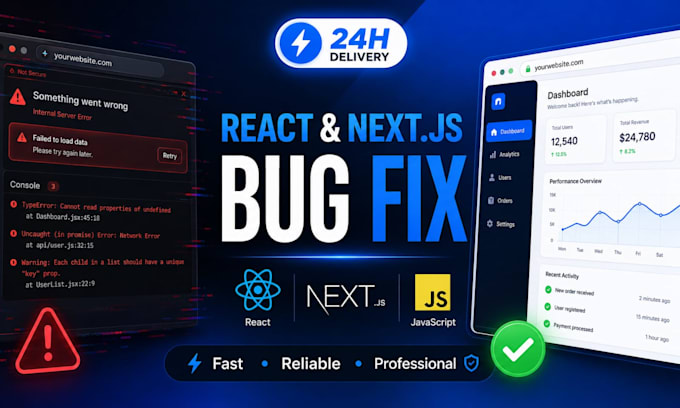 fix bugs and errors in your react next js or javascript website