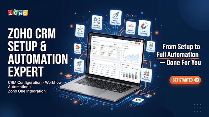 setup zoho CRM, zoho automation, zoho one, books, analytics, campaigns, forms