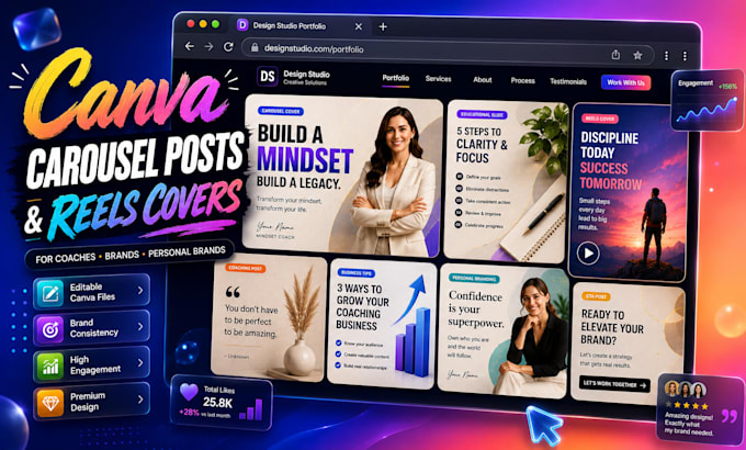 design canva carousel posts and reels covers for coaches and brands