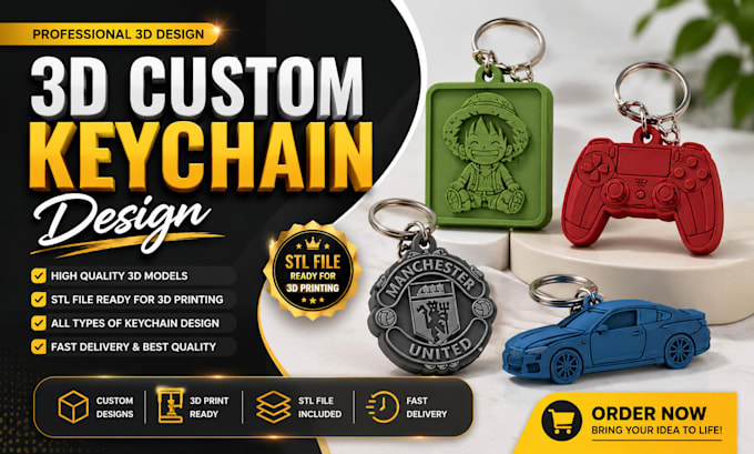design a custom 3d printable keychain, logo keychain and keychain stl file