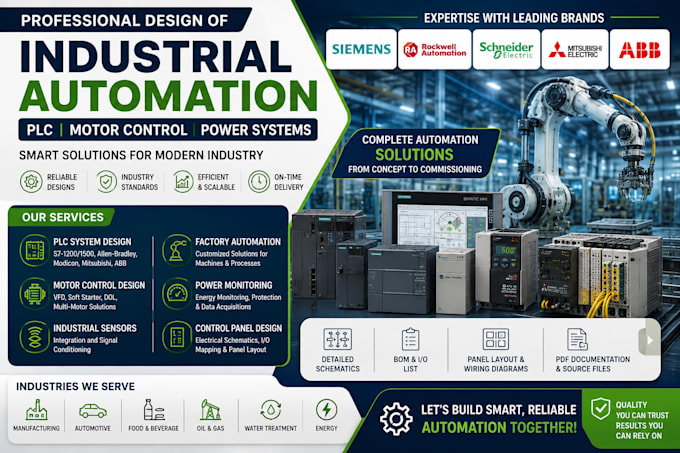 design industrial automation, plc, motor control and power system