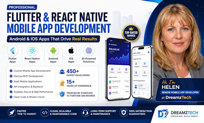 build custom flutter app react native app android ios mobile app dev in 14 days
