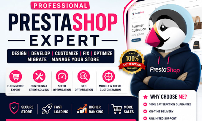design, develop, customize, fix, optimize, migrate, and manage your prestashop