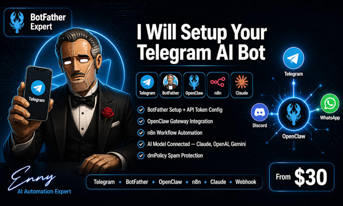setup openclaw telegram bot API botfather n8n automation ai chatbot