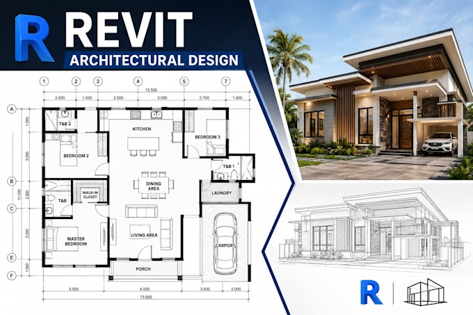design revit architectural construction, drafting floorplan and landscape